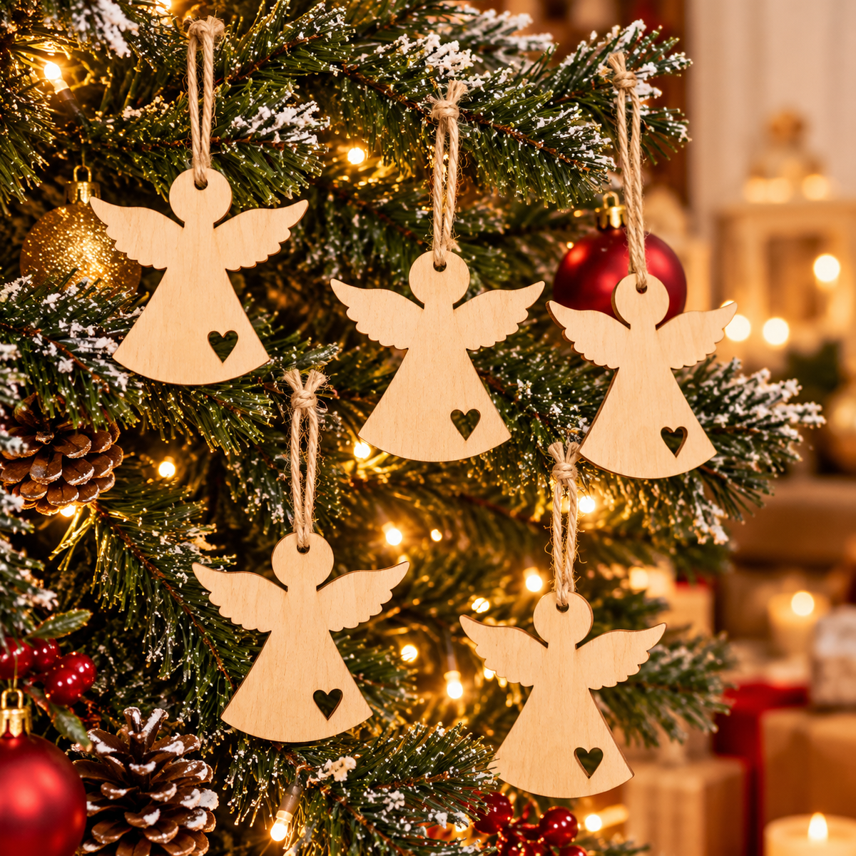Lot de 5 suspensions de Noël en bois – Anges