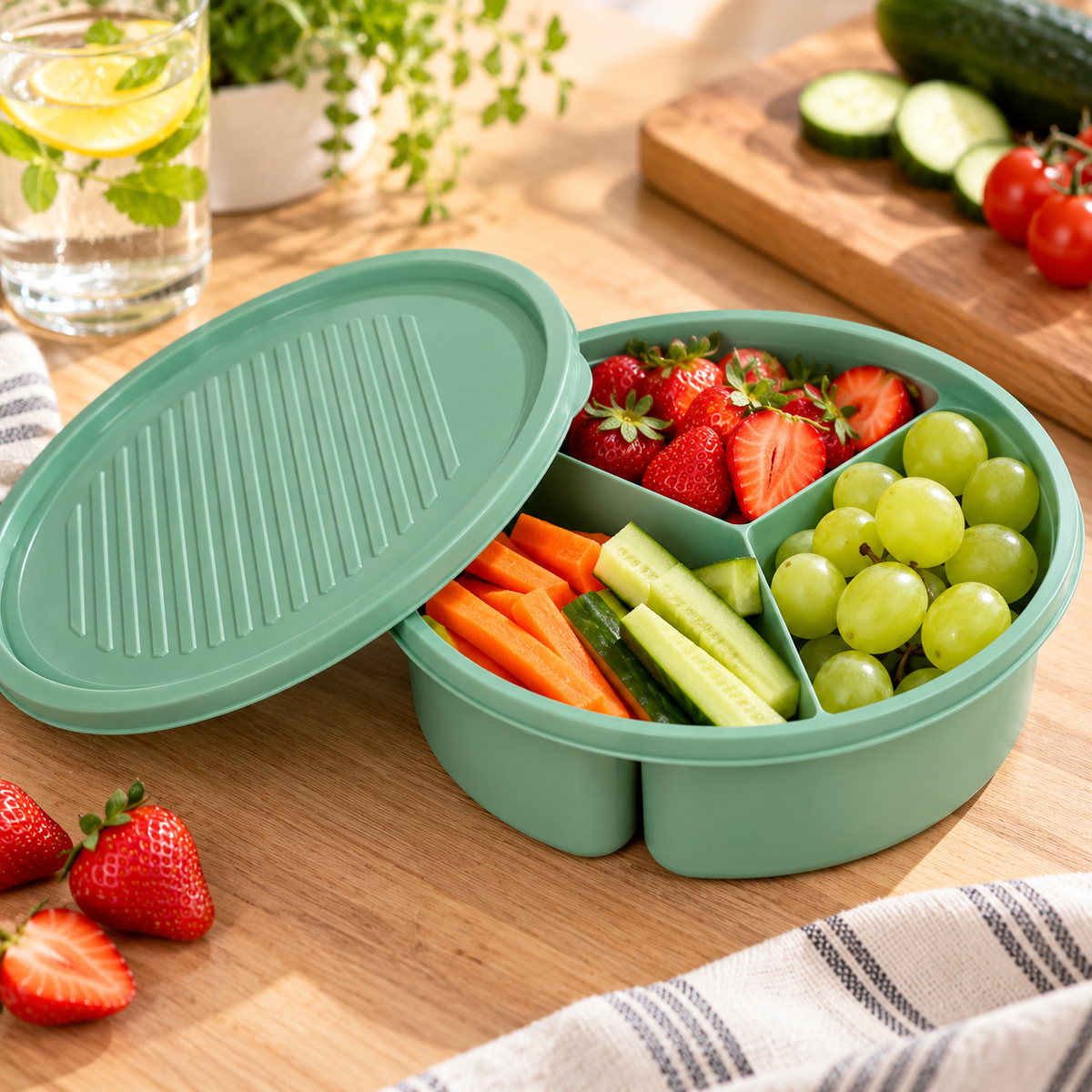 Boîte repas avec couvercle – 3 compartiments