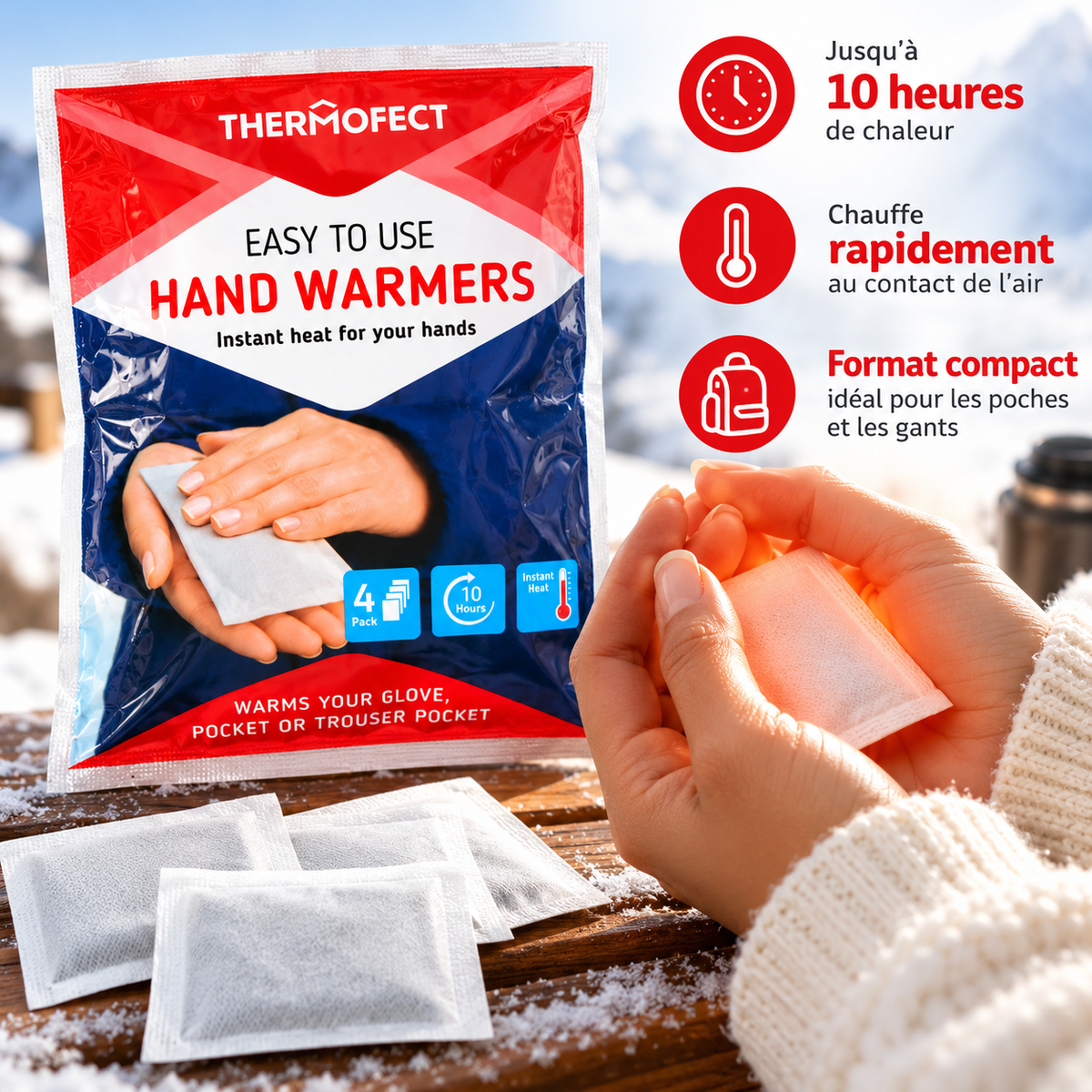 Chauffe-mains Thermofect – Lot de 4 | Jusqu'à 10 h de chaleur