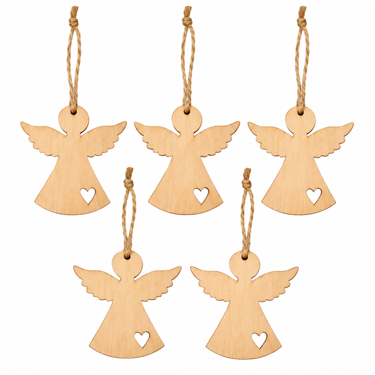 Lot de 5 suspensions de Noël en bois – Anges