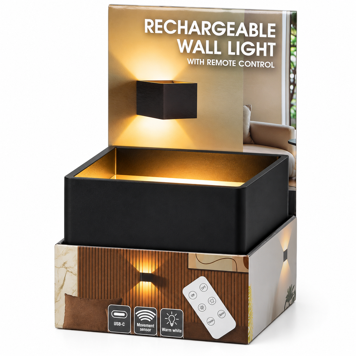 Applique murale LED rechargeable – Éclairage haut et bas – Noir