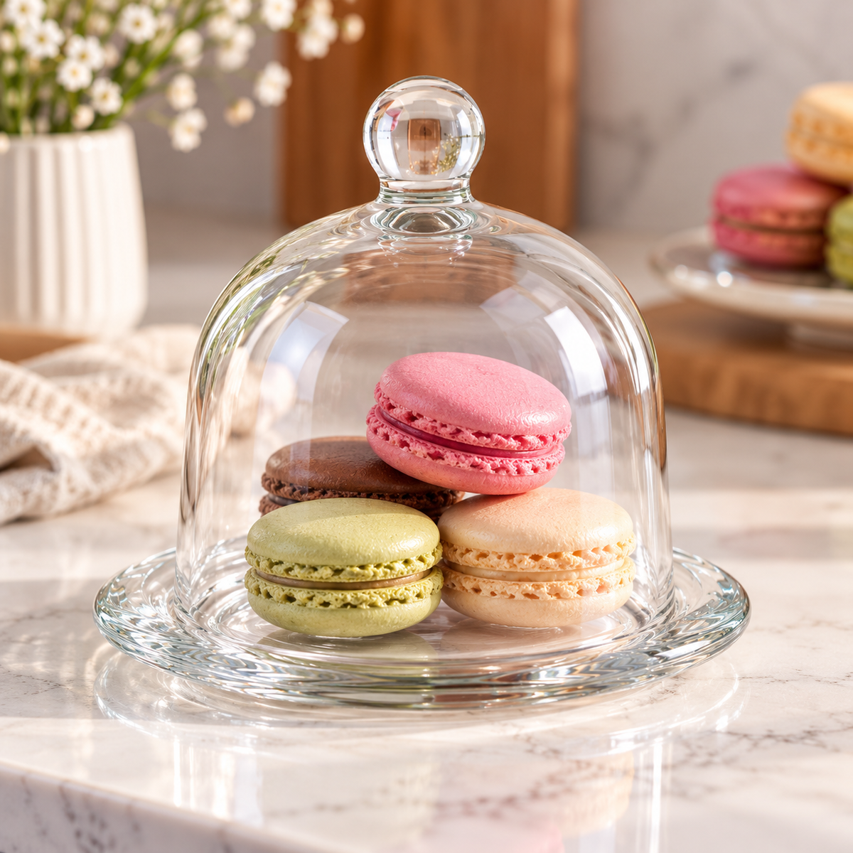 Cloche en verre avec plateau – Présentation de desserts