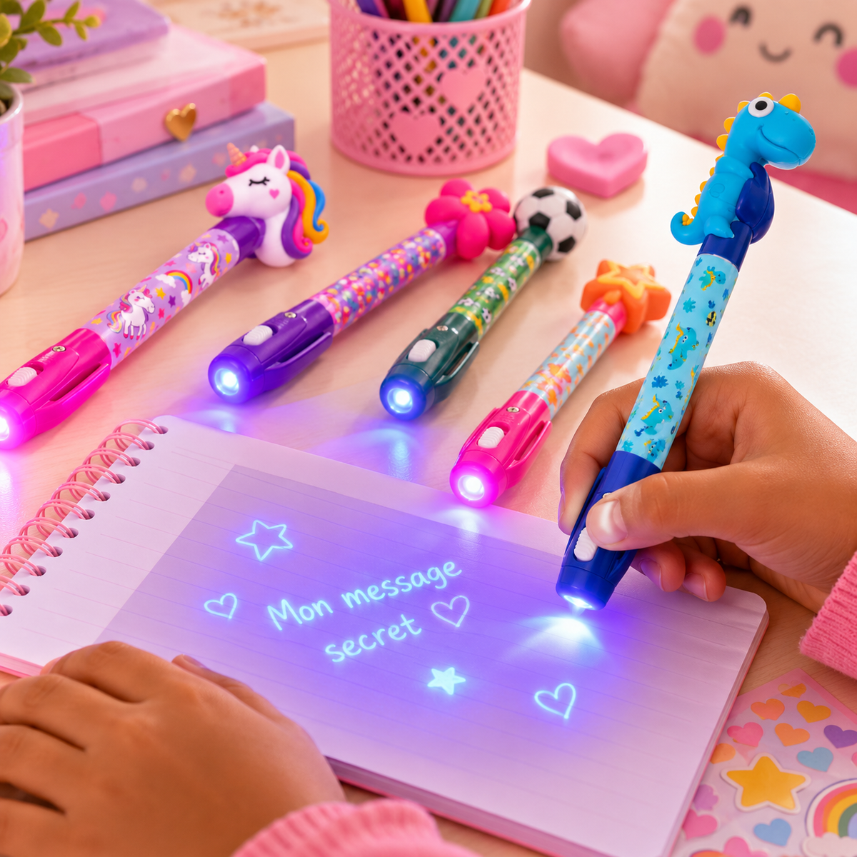 Stylo à encre invisible avec lampe UV – Modèles assortis