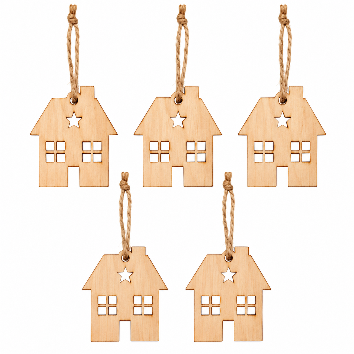 Suspensions de Noël en bois – Lot de 5 petites maisons