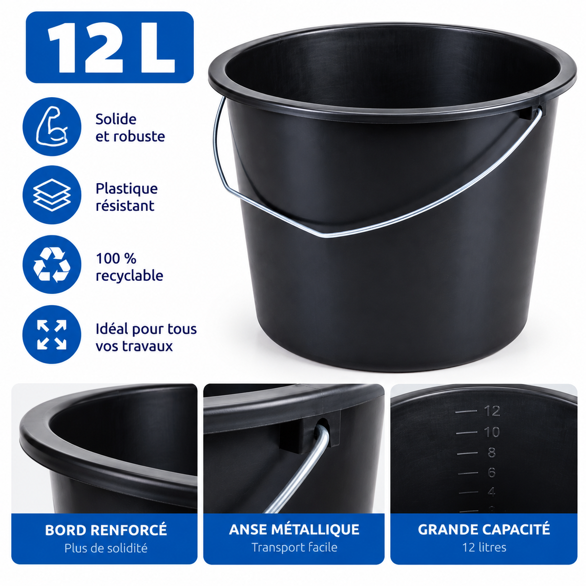 Seau noir – 12 L