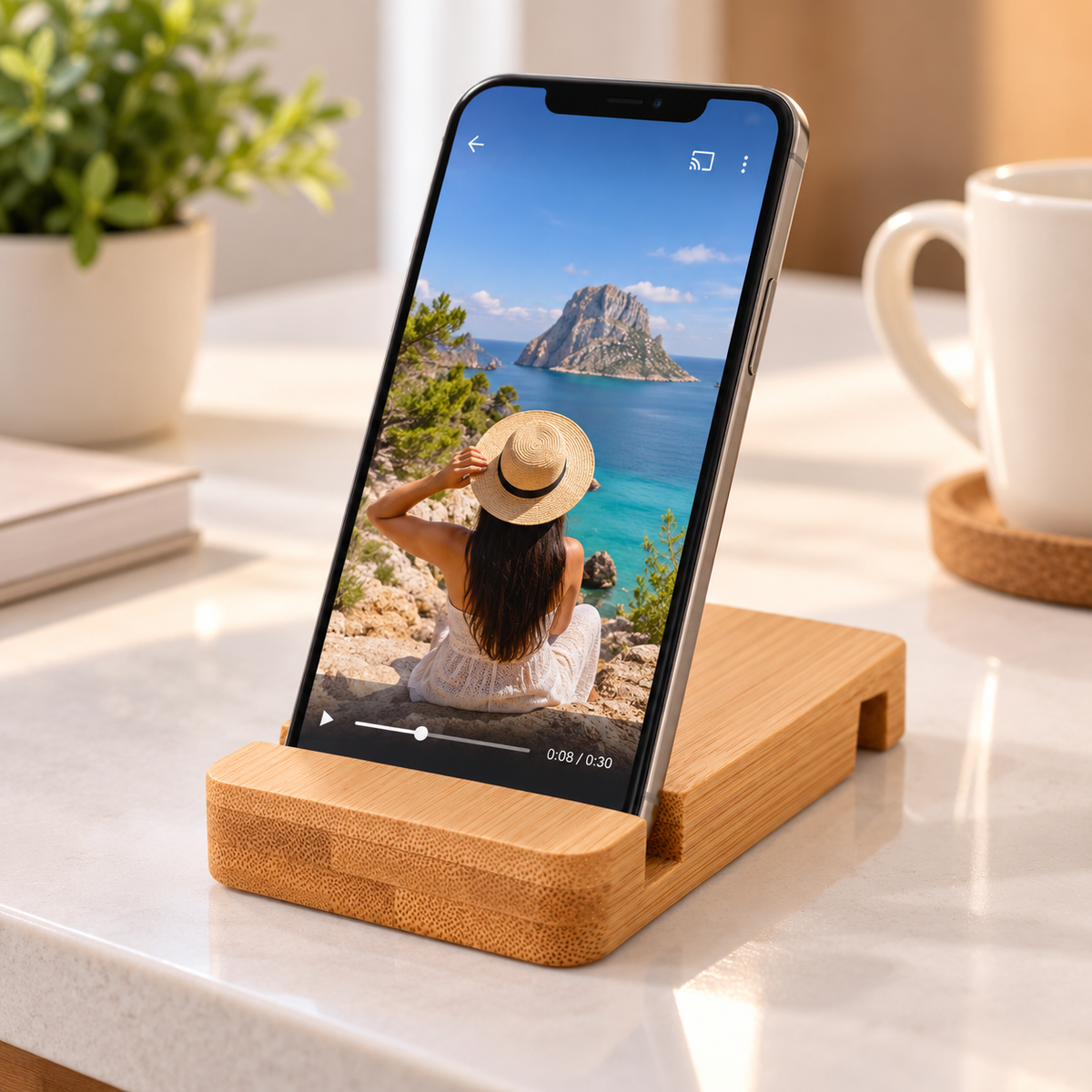 Support téléphone et tablette en bambou – Mains libres