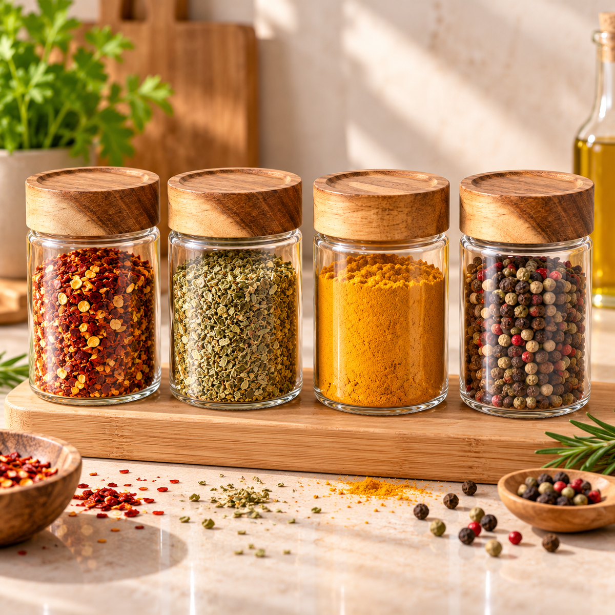 Bocal à épices en verre 245 ml – Couvercle en bois d’acacia