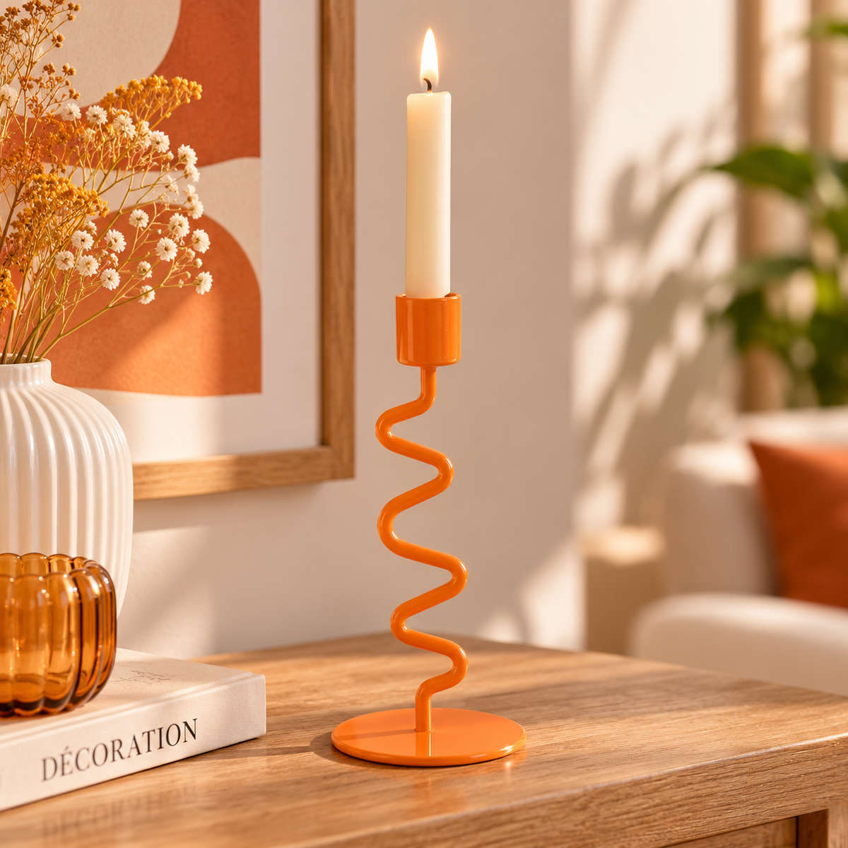 Bougeoir design Twist orange – 23 cm