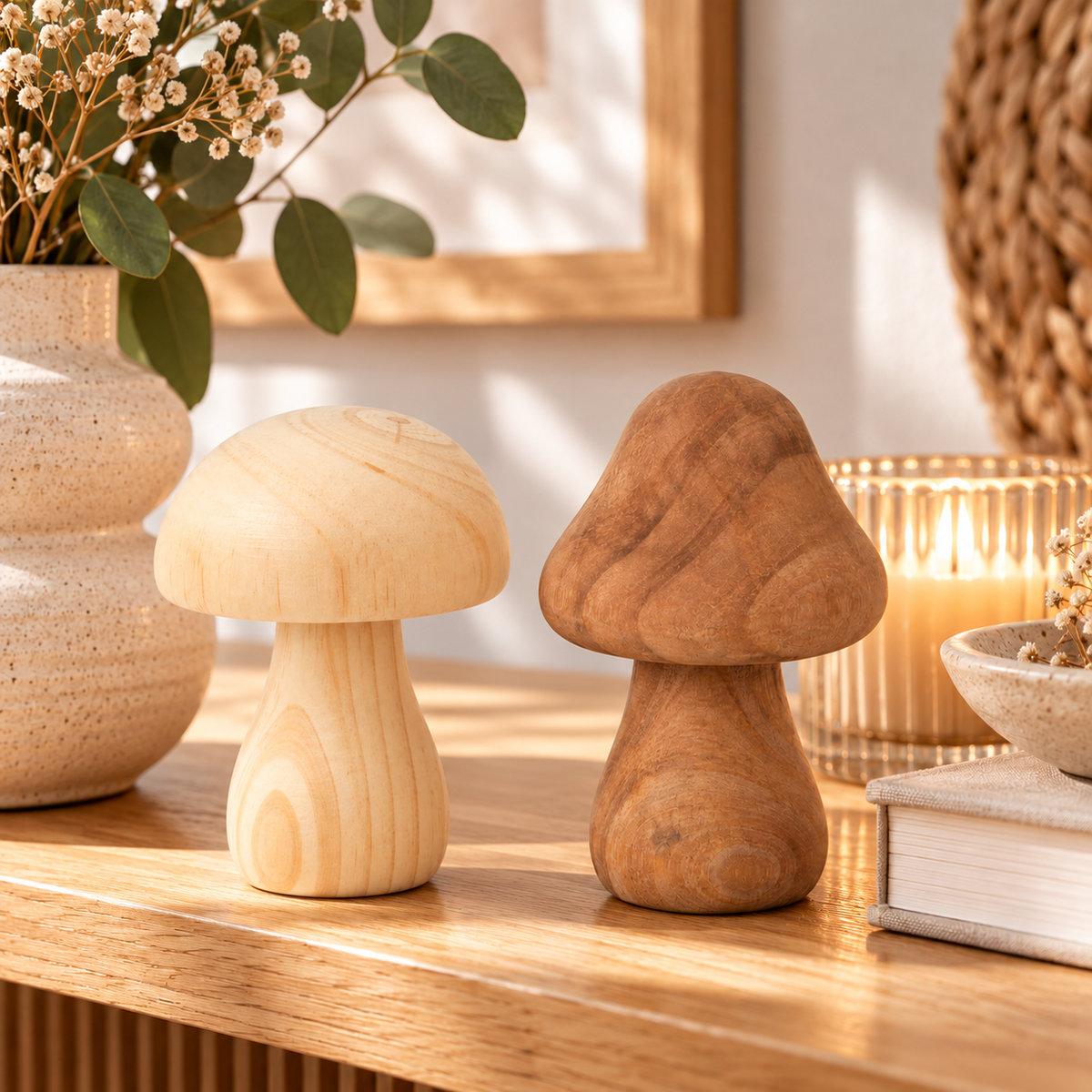 Champignon décoratif en bois naturel – 9,5 cm