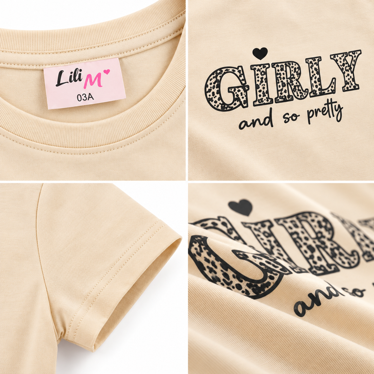 T-shirt fille beige GIRLY – Du 3 au 12 ans