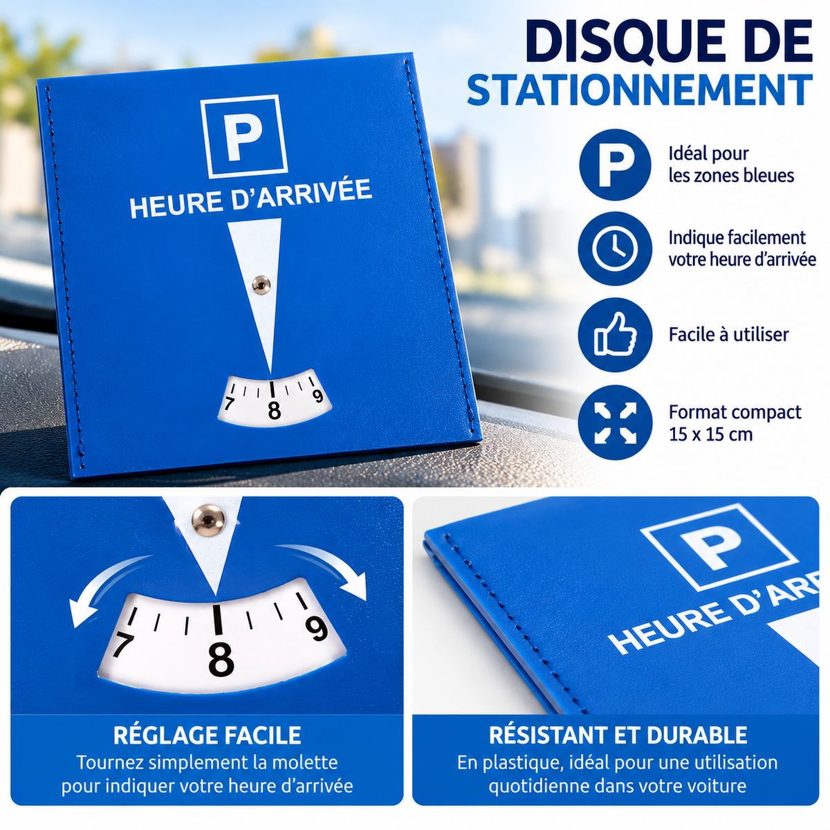 Disque de stationnement zone bleue – 15 × 15 cm