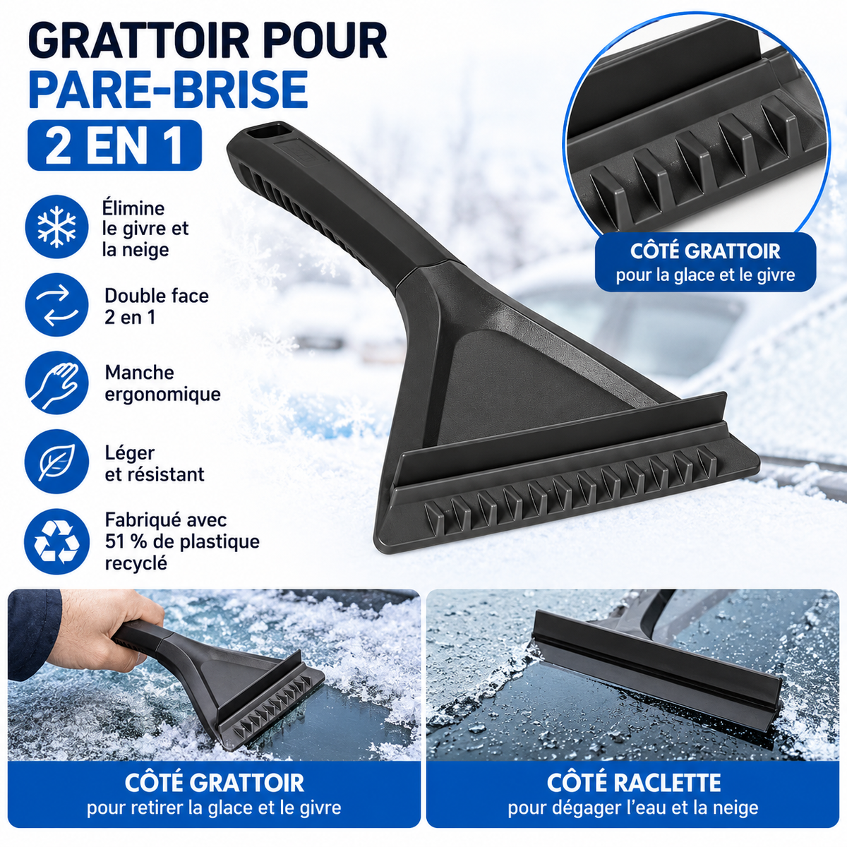 Grattoir pour pare-brise 2-en-1 – 25 cm