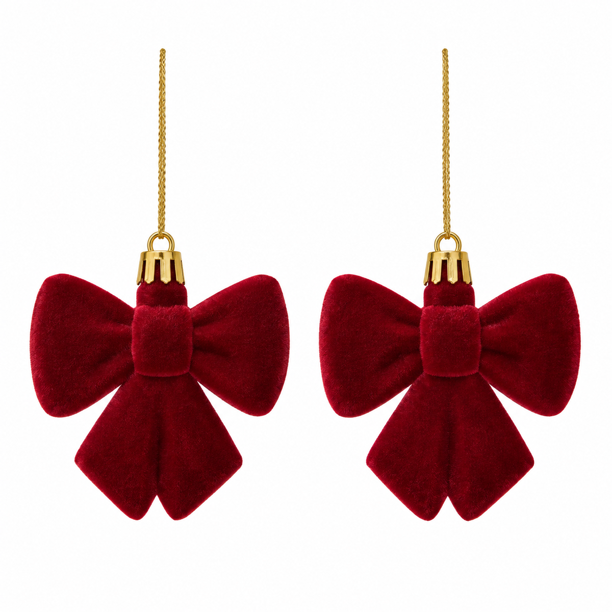Lot de 2 suspensions de Noël nœuds rouges en velours – 6 cm