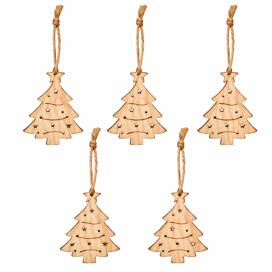 Lot de 5 suspensions de Noël en bois – sapin naturels