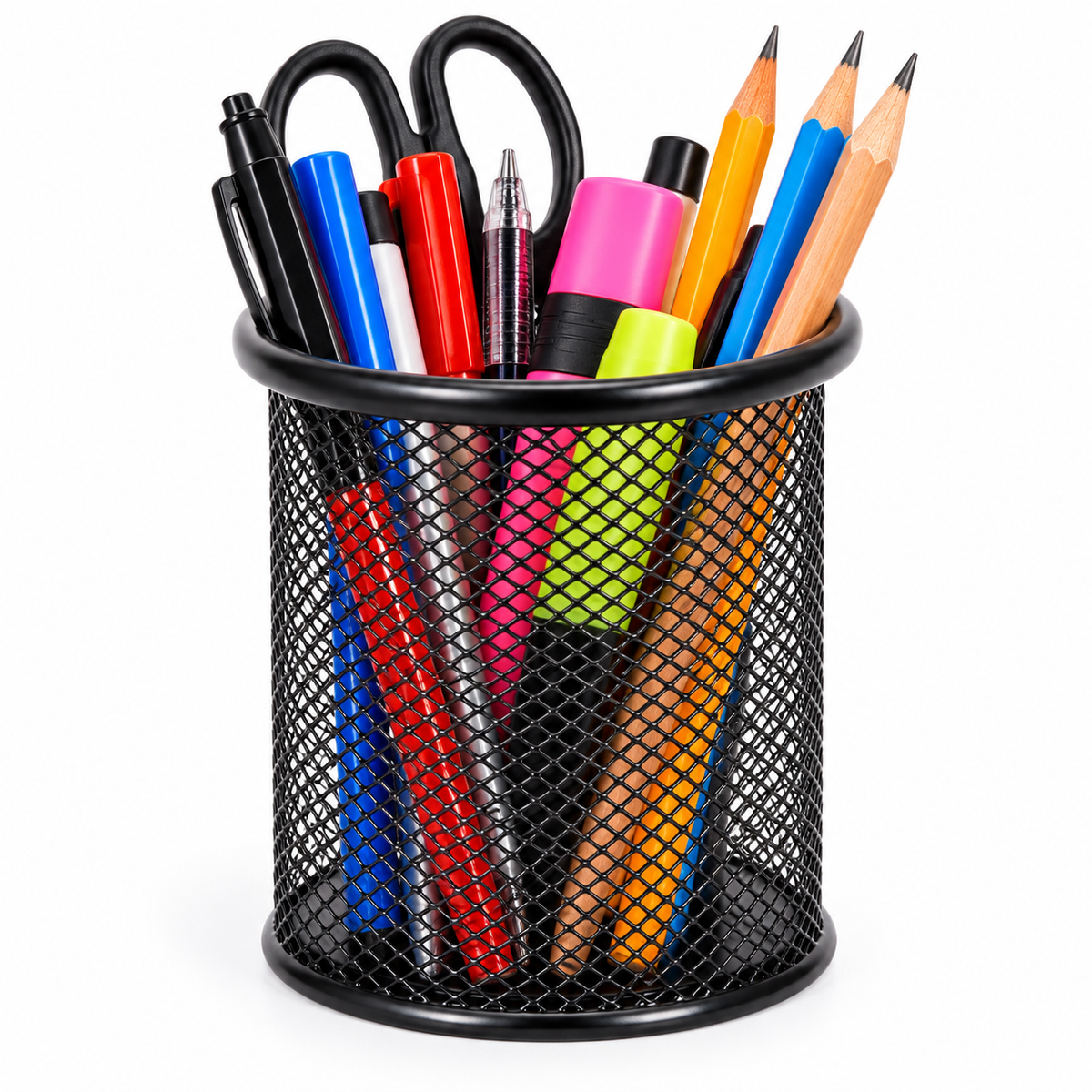 Pot à crayons en métal noir – Organisateur de bureau