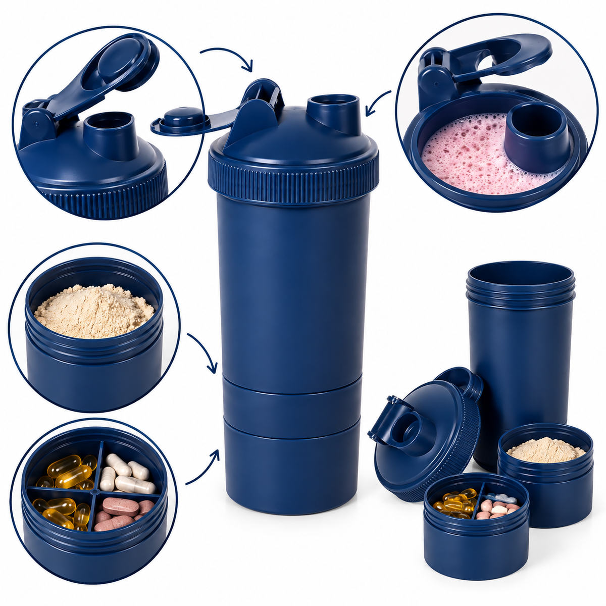 Shaker 500 ml avec 2 compartiments de rangement