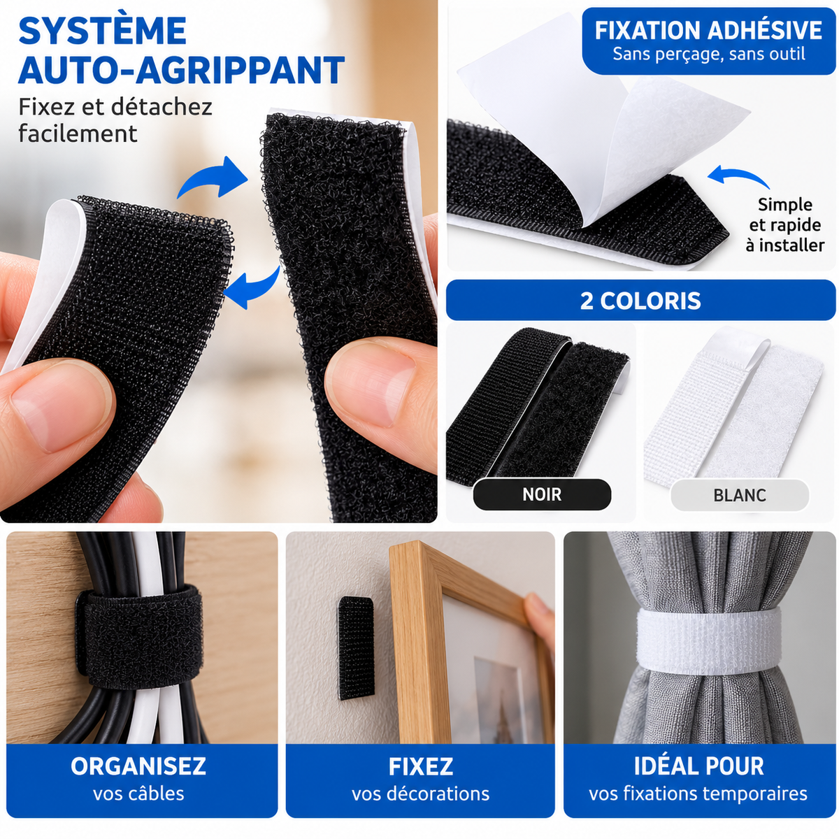 Bande auto-agrippante adhésive – Fixation sans perçage
