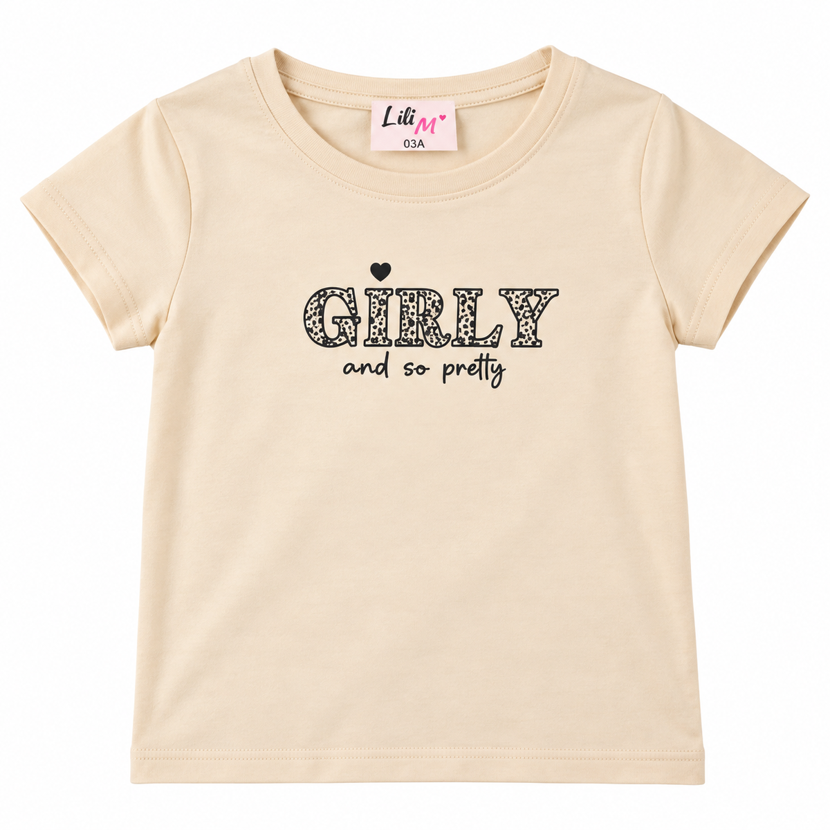 T-shirt fille beige GIRLY – Du 3 au 12 ans