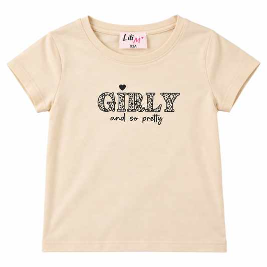 T-shirt fille beige GIRLY – Du 3 au 12 ans