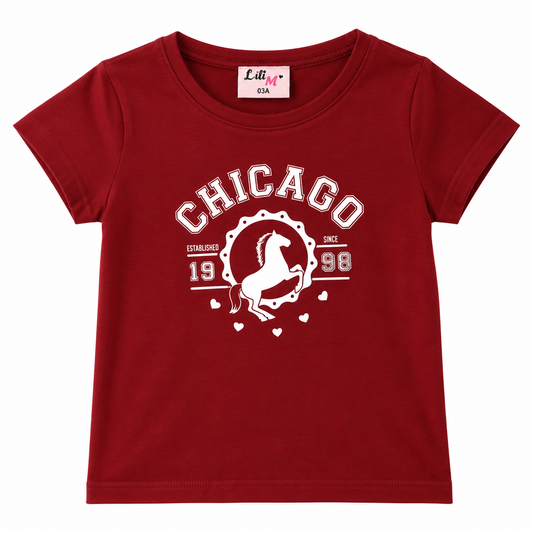 T-shirt fille bordeaux CHICAGO – Du 3 au 12 ans