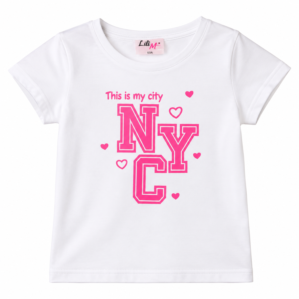 T-shirt fille blanc NYC rose – Du 3 au 12 ans