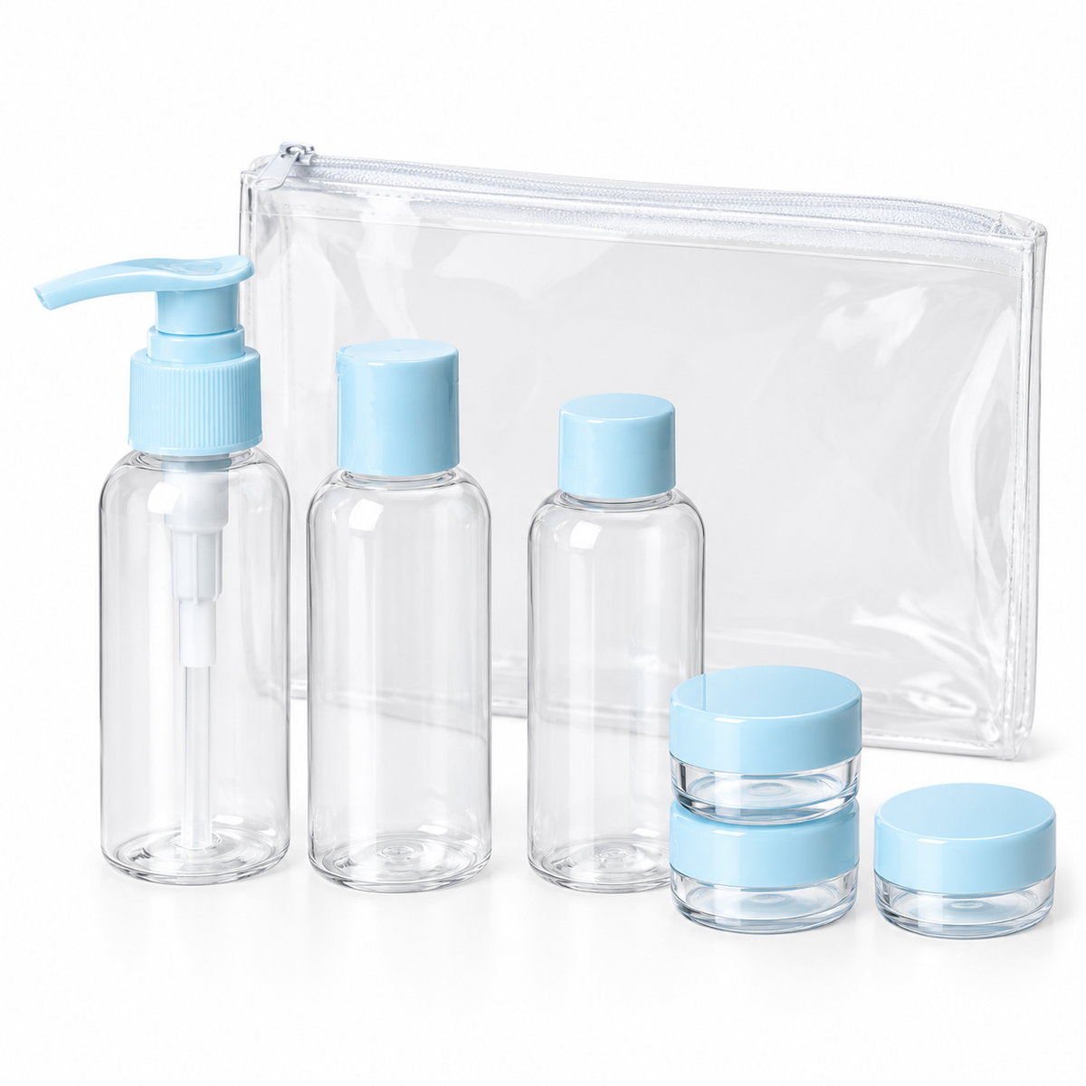 Kit de voyage 7 pièces avec flacons rechargeables