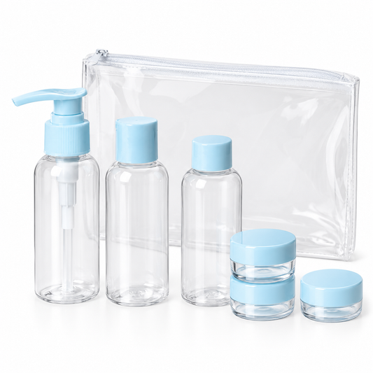 Kit de voyage 7 pièces avec flacons rechargeables